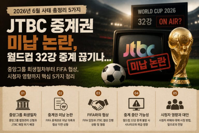 JTBC 중계권 미납 논란, 월드컵 32강 중계 끊기나… 2026년 6월 사태 총정리 5가지