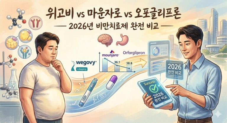2026년 비만치료제 3종 완전 비교 가이드 — 위고비 vs 마운자로 vs 오포글리프론