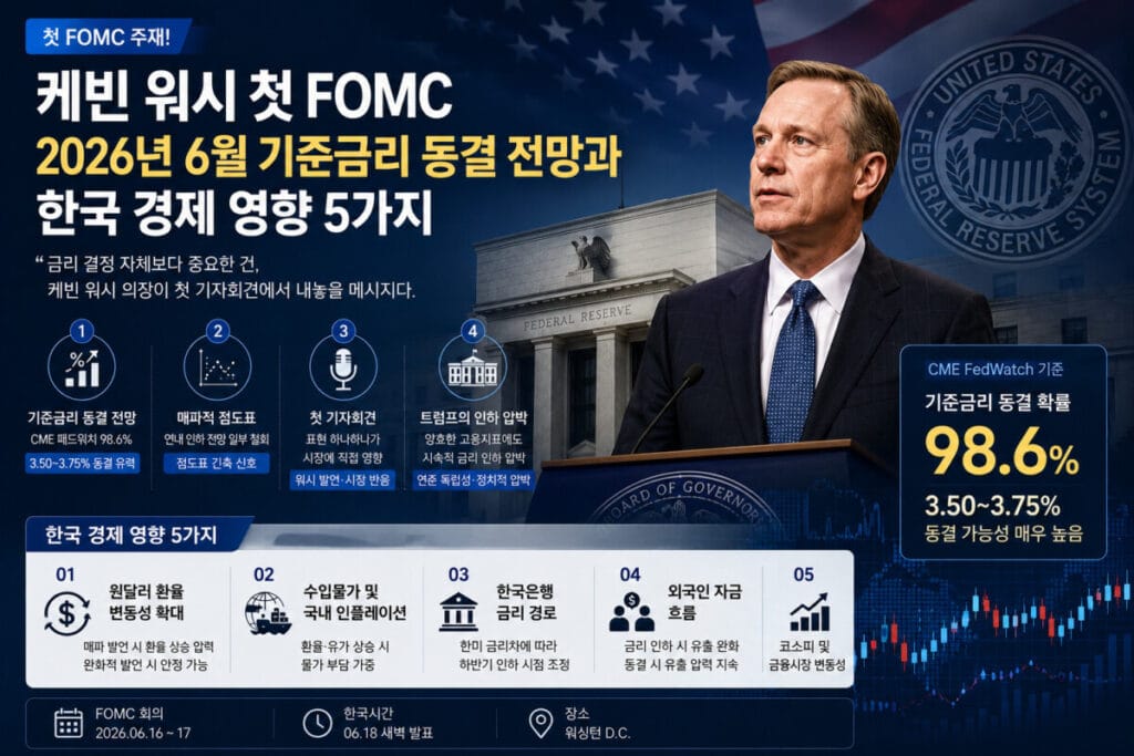 신임 연준 의장 케빈 워시가 처음으로 주재하는 FOMC 회의, 무엇이 달라지고 한국 경제와 원달러 환율에는 어떤 영향을 줄지 차근차근 정리해봤어요.